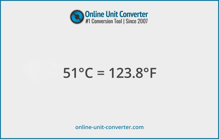 51 Celsius in °F. Convert 51 Celsius to Fahrenheit