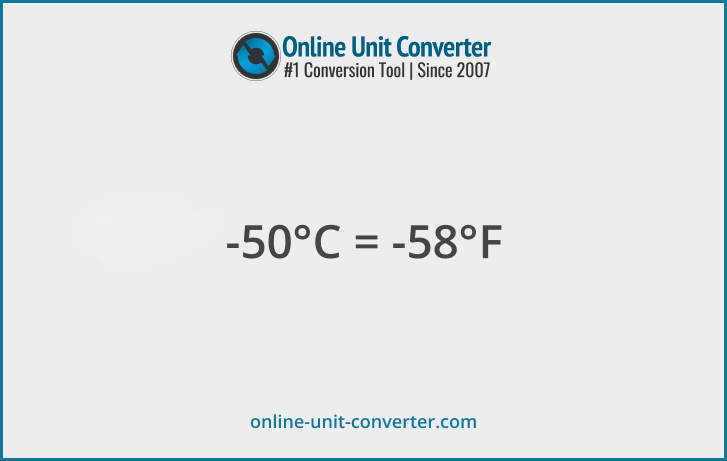 -50 Celsius in °F. Convert -50 Celsius to Fahrenheit