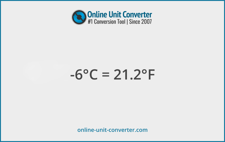 -6 Celsius in °F. Convert -6 Celsius to Fahrenheit