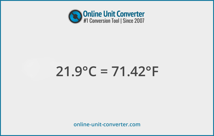 21.9 Celsius in °F. Convert 21.9 Celsius to Fahrenheit