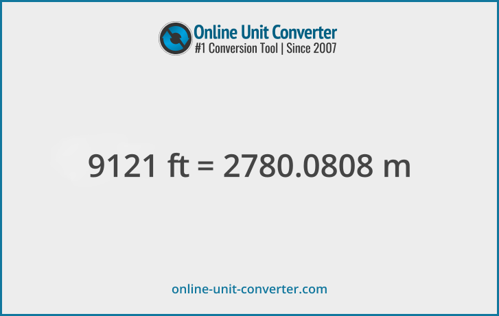 9121 ft in m. Convert 9121 feet to meters