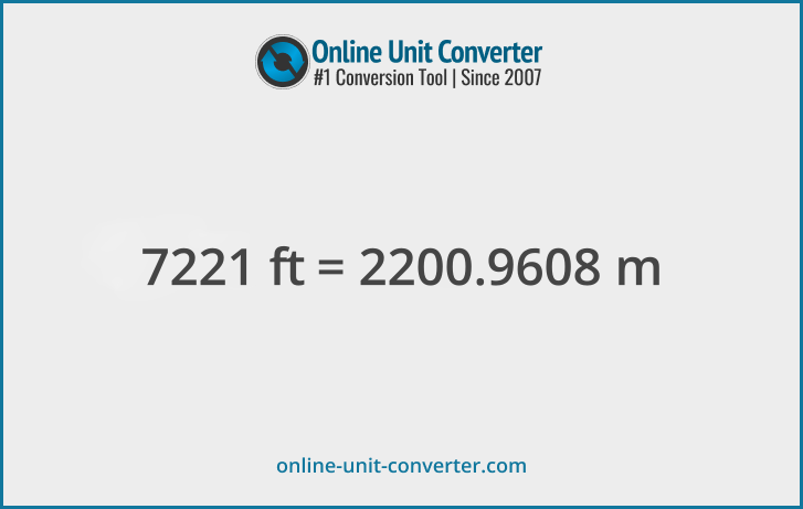 7221 ft in m. Convert 7221 feet to meters