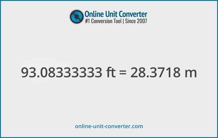 93.08333333 ft in m. Convert 93.08333333 feet to meters