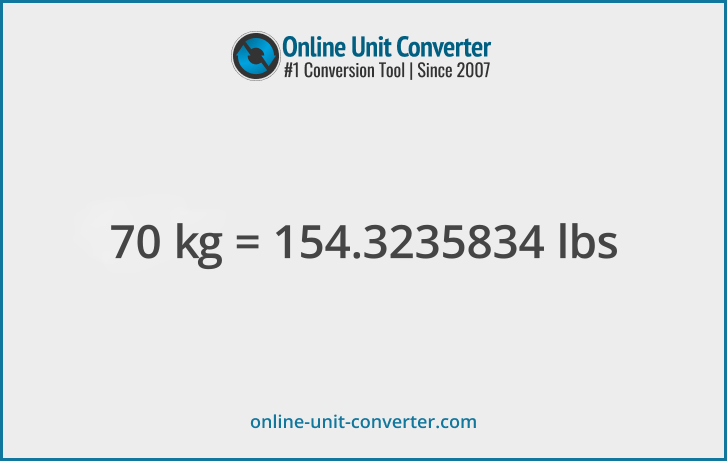 70 kg in lbs. Convert 70 kilograms to pounds