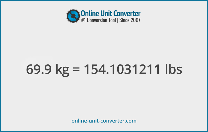 69.9 kg in lbs. Convert 69.9 kilograms to pounds