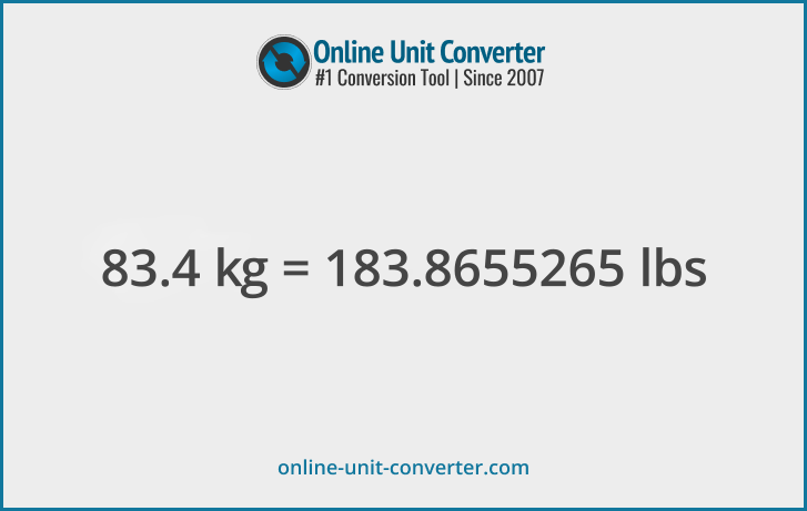 83.4 kg in lbs. Convert 83.4 kilograms to pounds