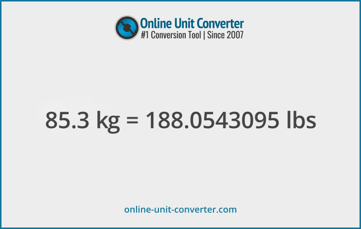 85.3 kg in lbs. Convert 85.3 kilograms to pounds