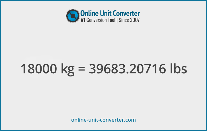 18000 kg in lbs. Convert 18000 kilograms to pounds