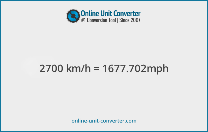 2700 km/h in mph. Convert 2700 kilometers per hour to miles per hour