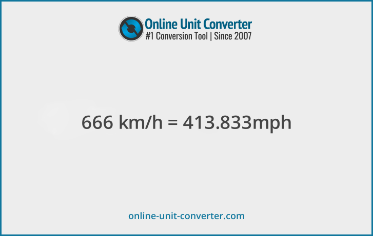 666 km/h in mph. Convert 666 kilometers per hour to miles per hour