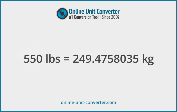 550 lbs in kg. Convert 550 pounds to kilograms