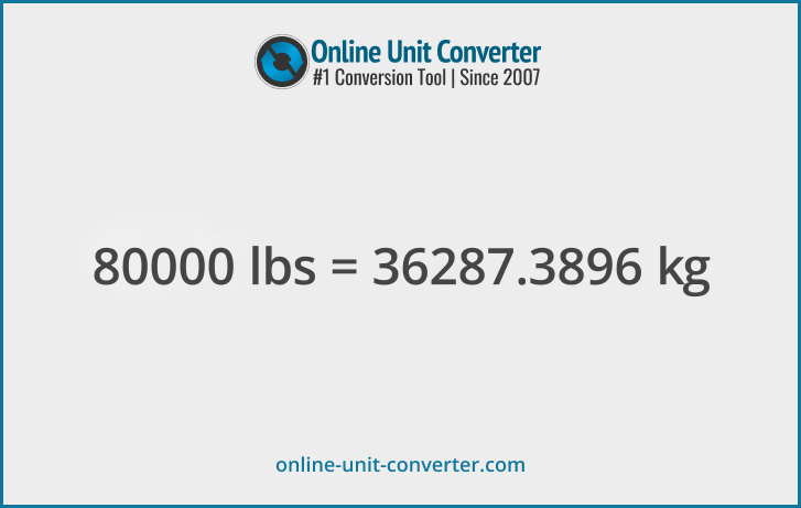 80000 lbs in kg. Convert 80000 pounds to kilograms