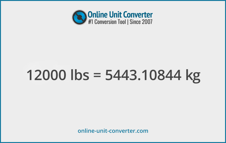 12000 lbs in kg. Convert 12000 pounds to kilograms