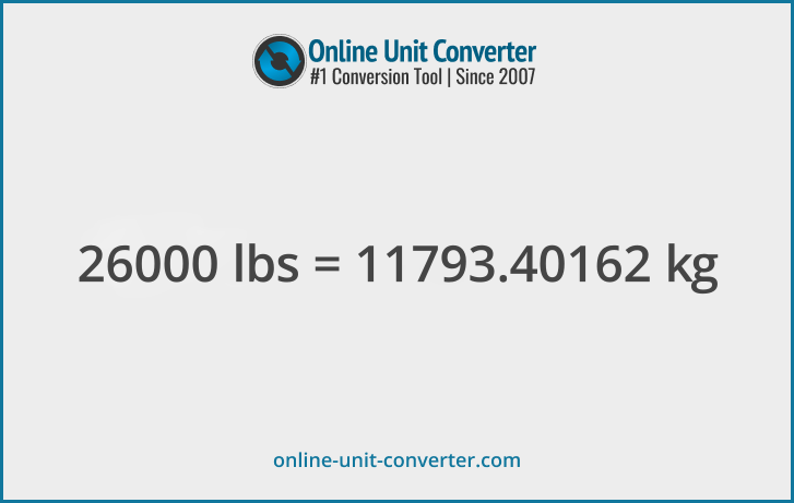 26000 lbs in kg. Convert 26000 pounds to kilograms