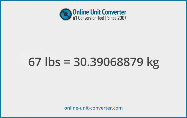 67 lbs in kg. Convert 67 pounds to kilograms