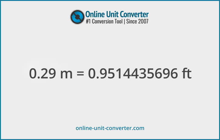 0.29 m in ft. Convert 0.29 meters to feet