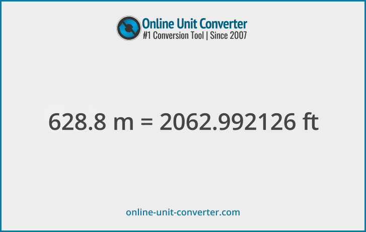 628.8 m in ft. Convert 628.8 meters to feet