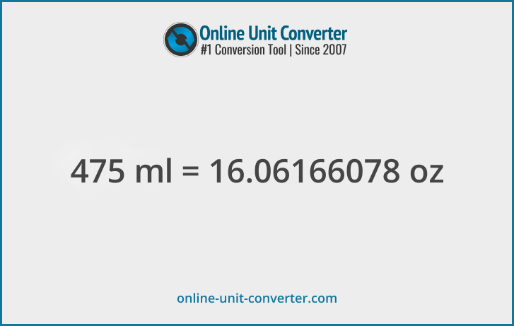 475 ml in oz. Convert 475 milliliters to fluid ounces