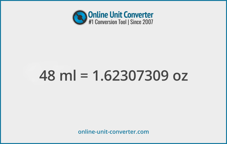 48 ml in oz. Convert 48 milliliters to fluid ounces