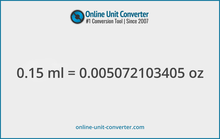 0.15 ml in oz. Convert 0.15 milliliters to fluid ounces