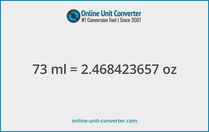 73 ml in oz. Convert 73 milliliters to fluid ounces