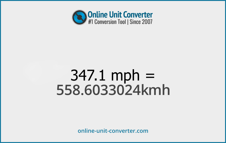 347.1 mph in km/h. Convert 347.1 miles per hour to kilometers per hour