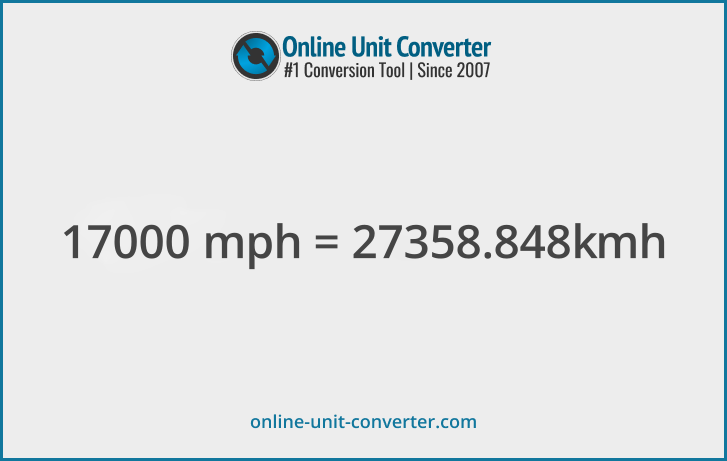 17000 mph in km/h. Convert 17000 miles per hour to kilometers per hour