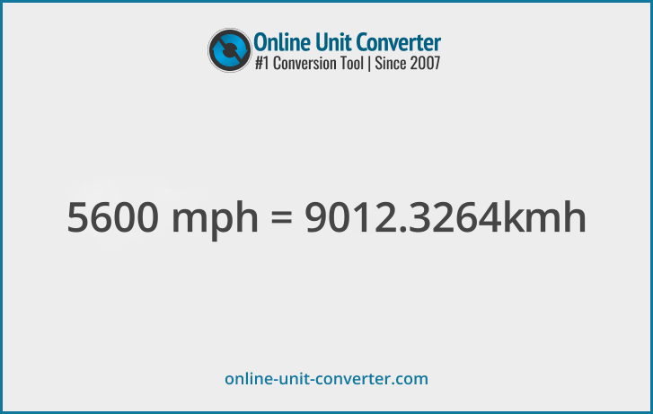 5600 mph in km/h. Convert 5600 miles per hour to kilometers per hour