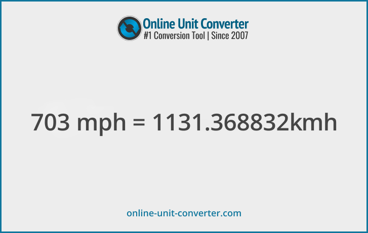 703 mph in km/h. Convert 703 miles per hour to kilometers per hour