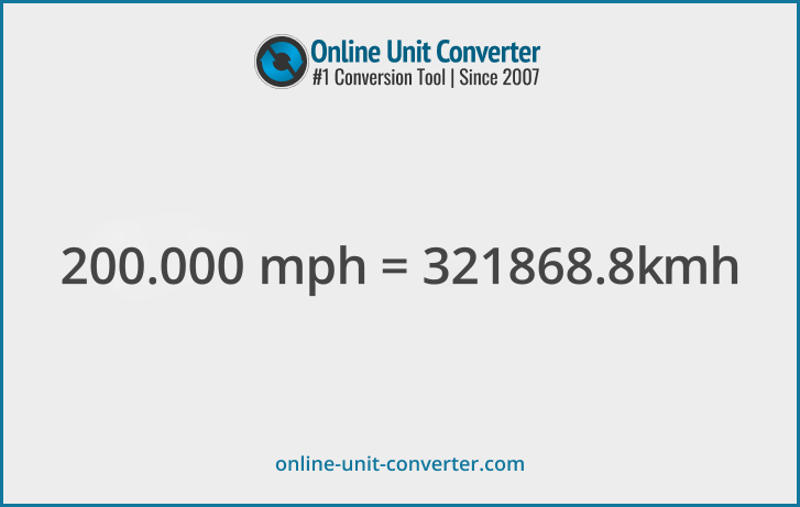 200,000 mph in km/h. Convert 200,000 miles per hour to kilometers per hour