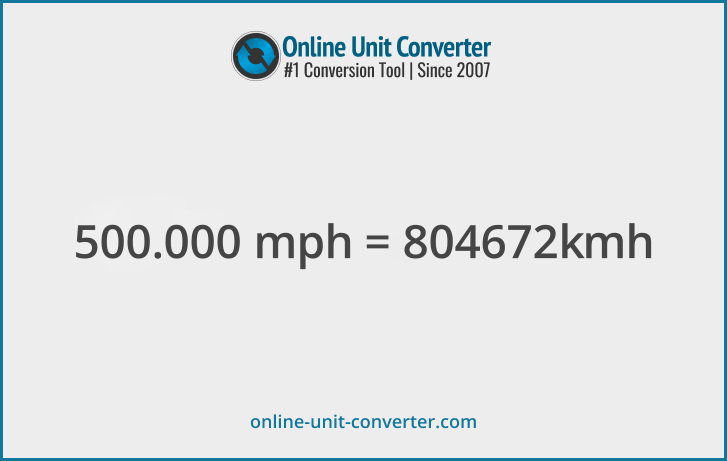 500,000 mph in km/h. Convert 500,000 miles per hour to kilometers per hour