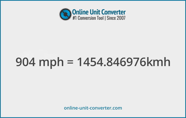 904 mph in km/h. Convert 904 miles per hour to kilometers per hour