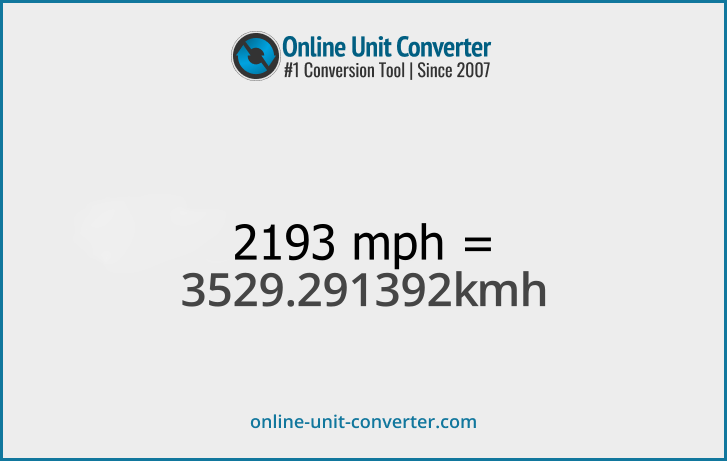 2193 mph in km/h. Convert 2193 miles per hour to kilometers per hour