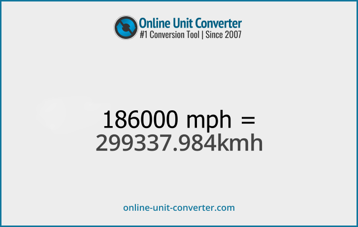 186000 mph in km/h. Convert 186000 miles per hour to kilometers per hour