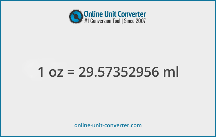 1 oz in ml. Convert 1 fluid ounces to milliliters