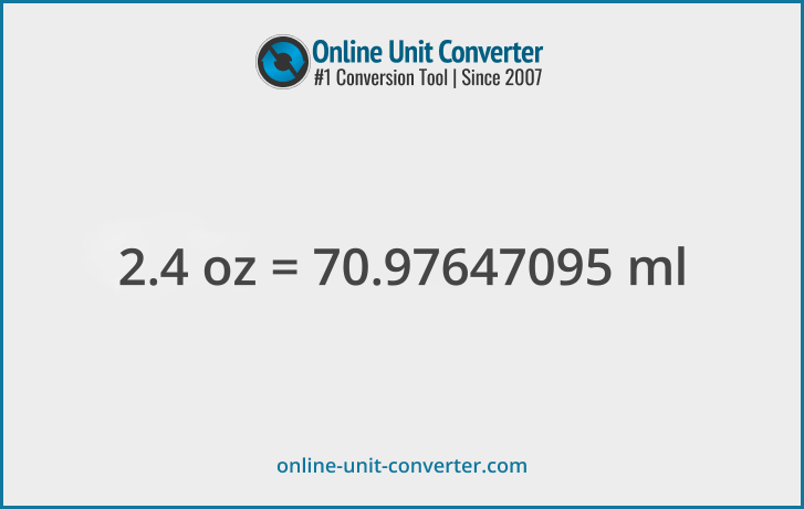 2.4 oz in ml. Convert 2.4 fluid ounces to milliliters