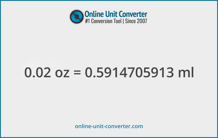 0.02 oz in ml. Convert 0.02 fluid ounces to milliliters