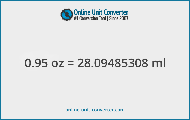 0.95 oz in ml. Convert 0.95 fluid ounces to milliliters