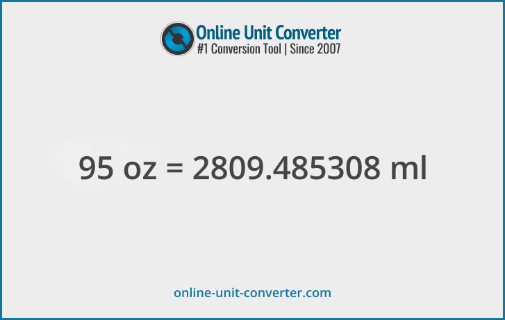 95 oz in ml. Convert 95 fluid ounces to milliliters