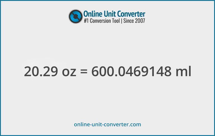 20.29 oz in ml. Convert 20.29 fluid ounces to milliliters