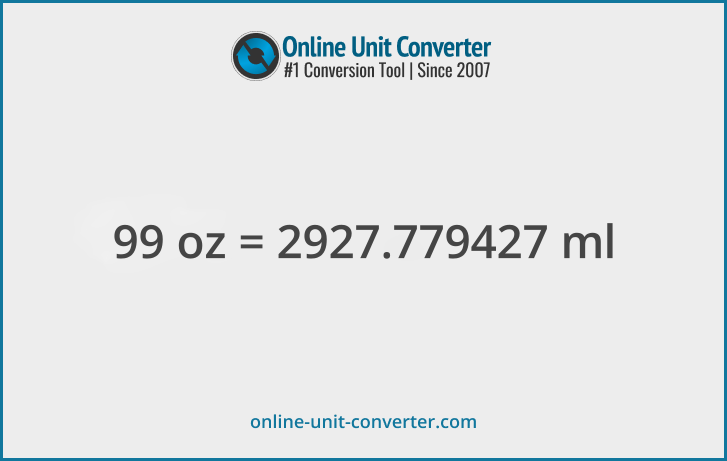 99 oz in ml. Convert 99 fluid ounces to milliliters