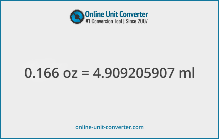 0.166 oz in ml. Convert 0.166 fluid ounces to milliliters